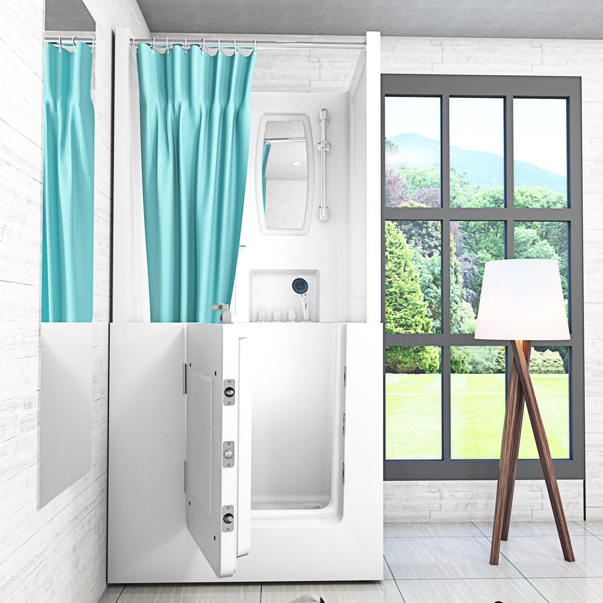 SENIORENDUSCHE Sitzwanne mit Tür S02D-TH-A-L 78x100x205cm - Weiß, Glas/Kunststoff (78/100/205cm) - AcquaVapore by Sandra Jentho