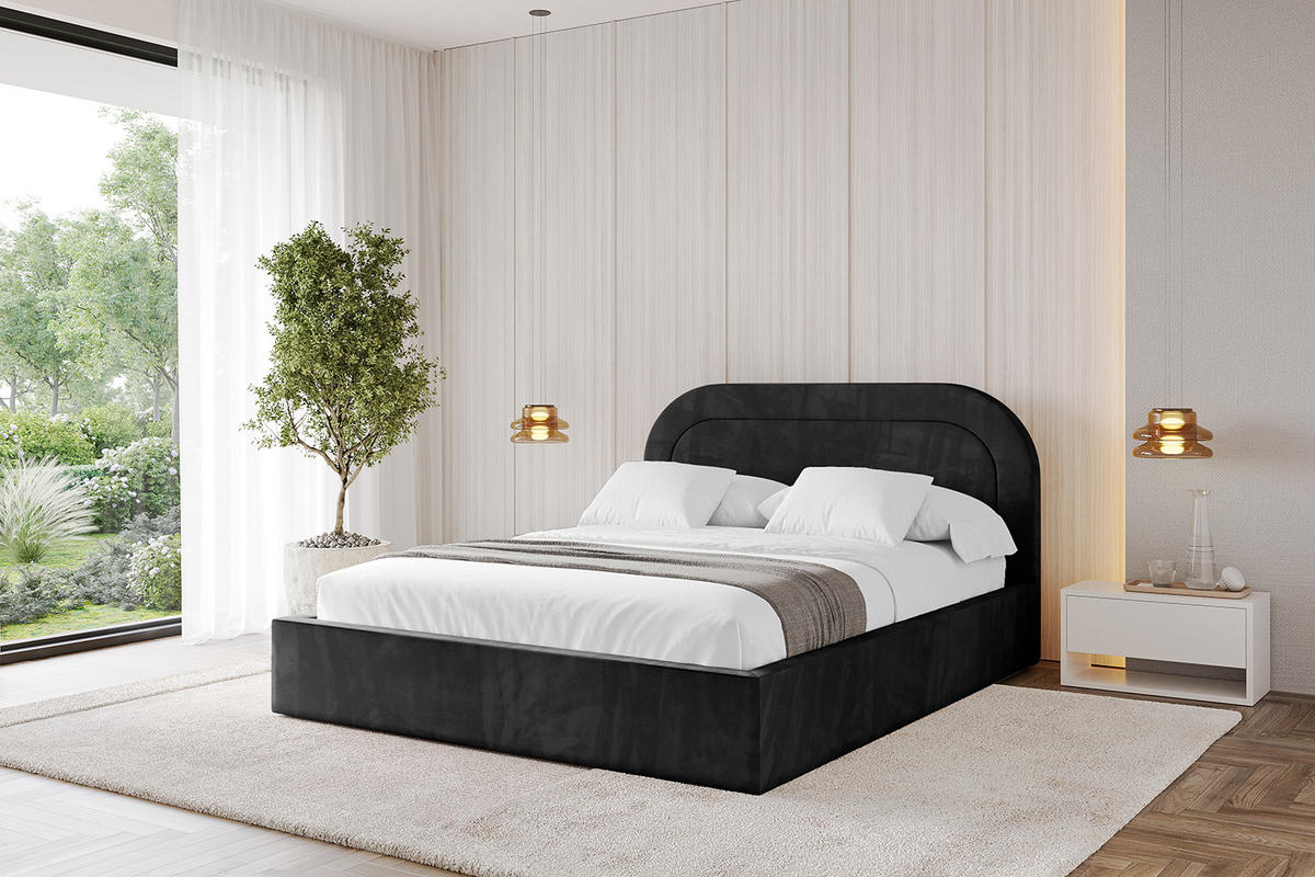 POLSTERBETT mit Bettkasten und Lattenrost, Boxbett ohne Matratze - LERAY 180x200 Schwarz - Schwarz, Holzwerkstoff/Textil (180/200cm) - ALTDECOR
