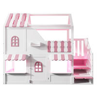 ETAGENBETT 90x200cm Kinderbett Hausdesign Fenster LED Rosa Weiß - Pink, Holz (90/200cm) - FLIEKS