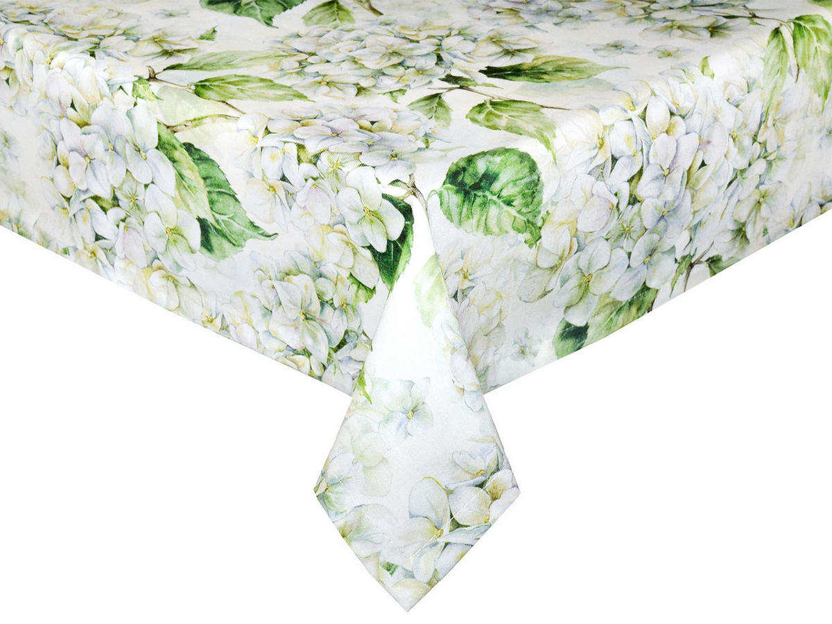 TISCHDECKE Landlust-Hortensie weiß 130/220 cm - Weiß/Grün, Textil (130/220cm) - beties Heimtextil