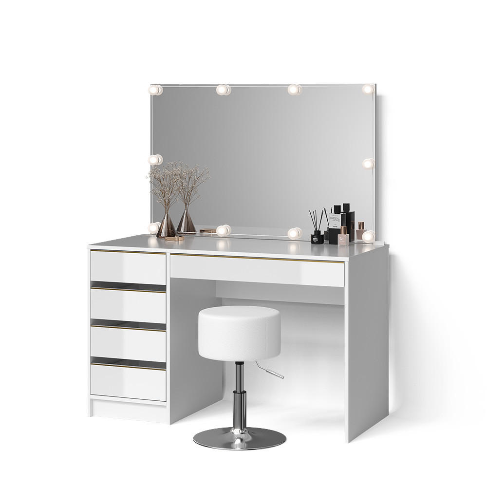 Livinity® TOALETNÍ STOLEK Imola Bílá/zlatá s osvětlením LED a stoličkou