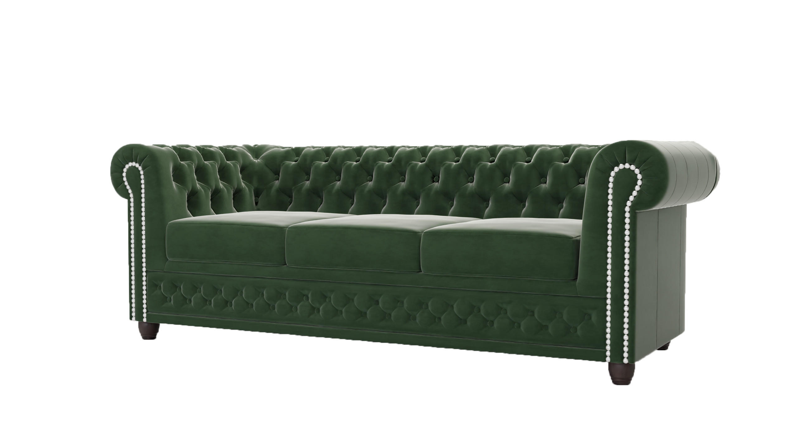 CHESTERFIELD-SOFA 3-sitzer Nyx Flasche grün Samt - Smaragdgrün/Braun, Holz/Textil (203/72/86cm) - S-Style Möbel