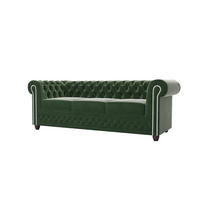 CHESTERFIELD-SOFA 3-Sitzer mit Schlaffunktion Nyx Flasche grün Samt - Smaragdgrün/Braun, Holz/Textil (203/28/86cm) - S-Style Möbel
