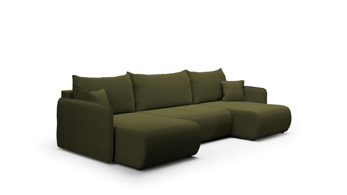 WOHNLANDSCHAFT Calgary - Grün, Holzwerkstoff/Textil (290/86/148cm) - Fun Möbel