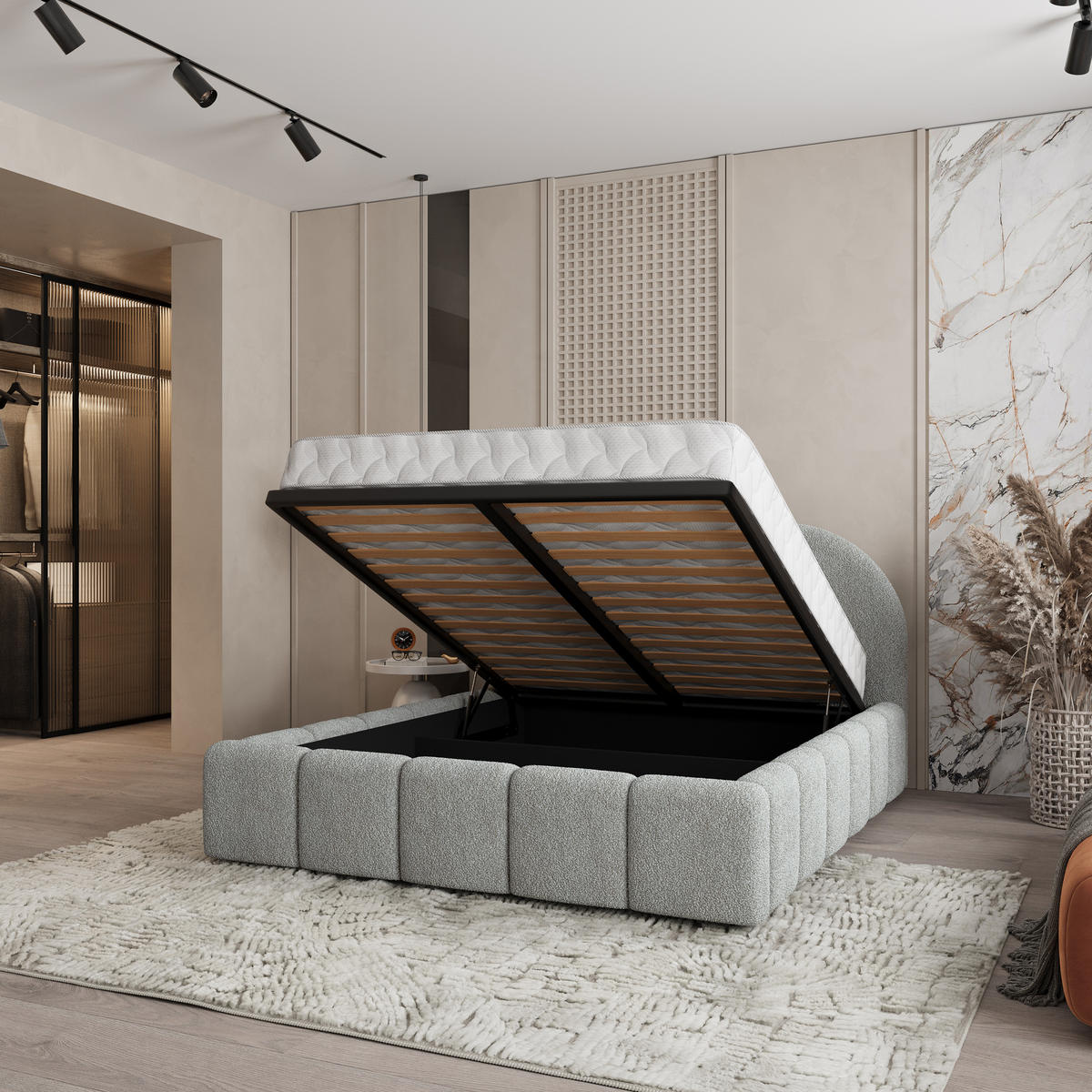 POLSTERBETT FLUSSO 140x200 cm mit Bettkästen - Hellgrau - Hellgrau, Holz (140/200cm) - MASSENO