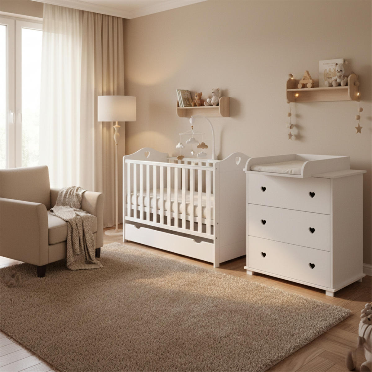 GITTERBETT Bello 2in1 mit Matratze - Weiß, Holzwerkstoff (60/120cm) - kiki design