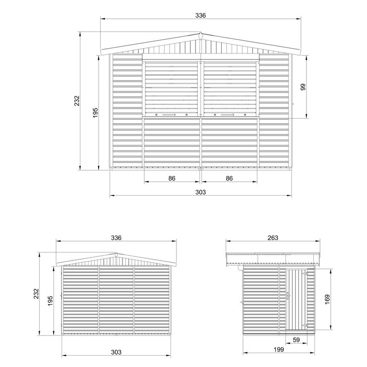 MARKTBUDE Holz M150Z Gartenhaus - 263 x 336 cm / 6 m2 - Beige, Holz (336/232/236cm) - Timbela