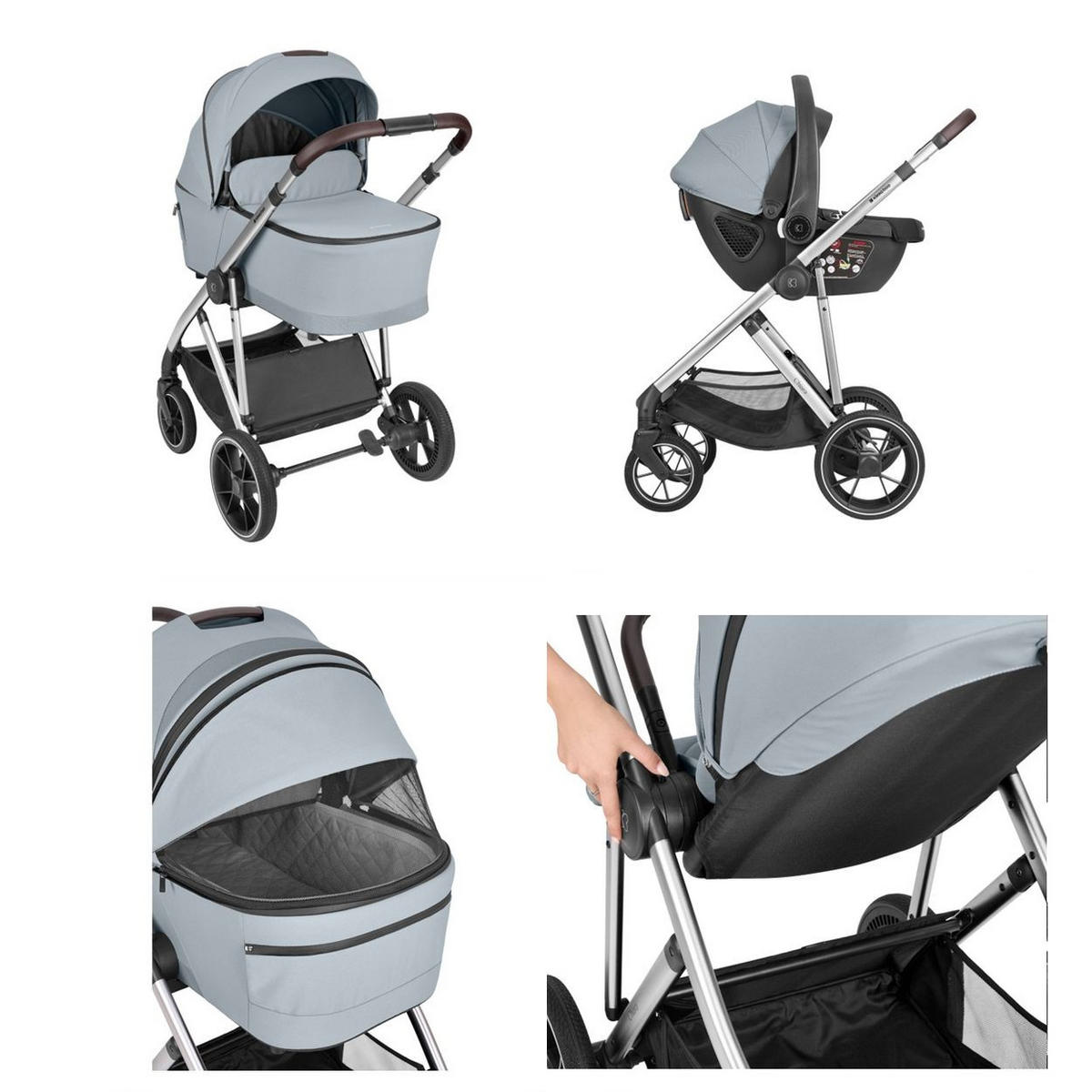 KOMBIKINDERWAGEN Chiara 3 in 1 grau Babyschale, Babywanne, faltbar, Tasche - Grau, Metall (95/58/108cm) - Kikka boo