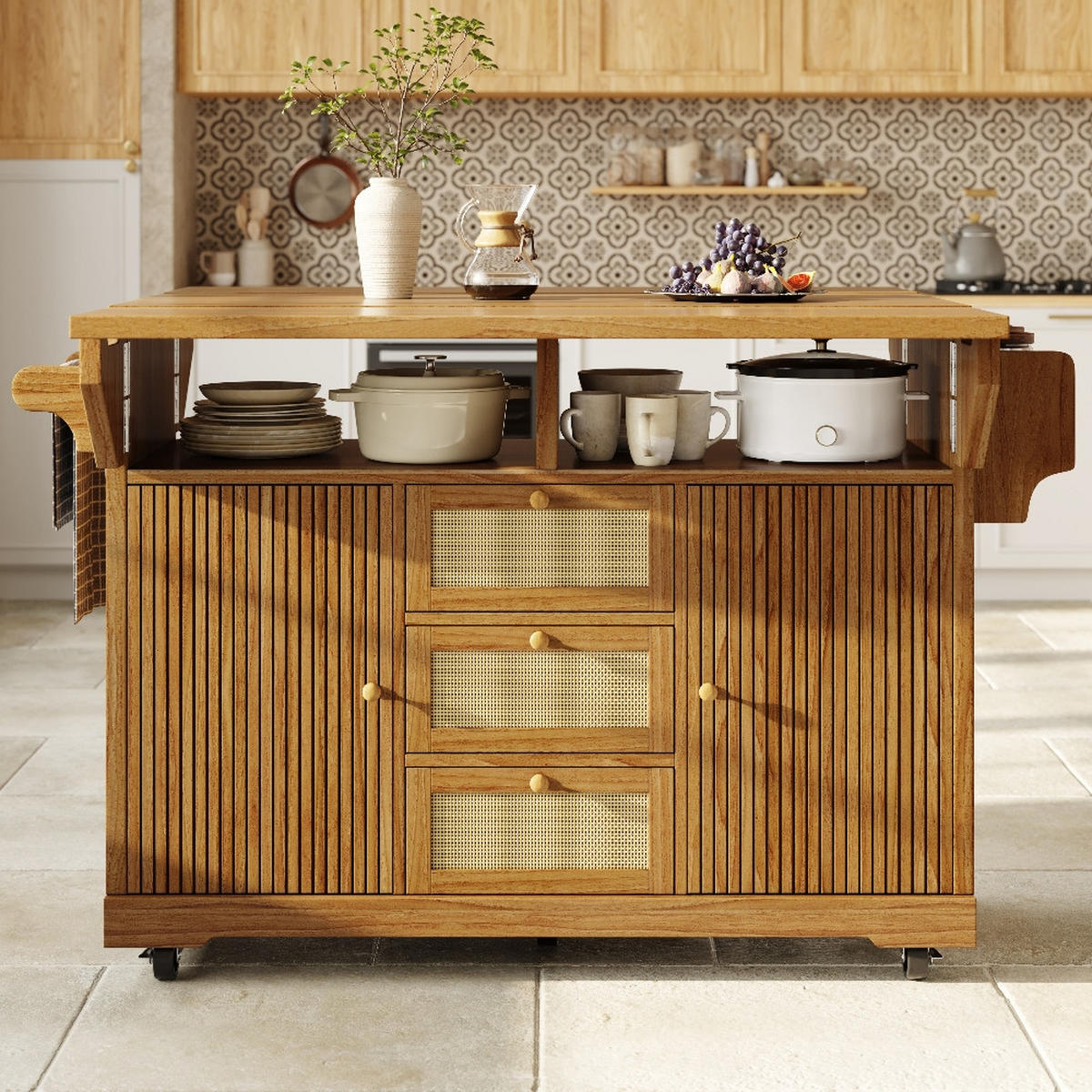 KÜCHENINSEL SERVIERWAGEN AUSKLAPPBAR, Küche Balkon Camping, 142,5/80/95 cm - Dunkelbraun, Kunststoff (80/95/142.5cm) - Rolipo