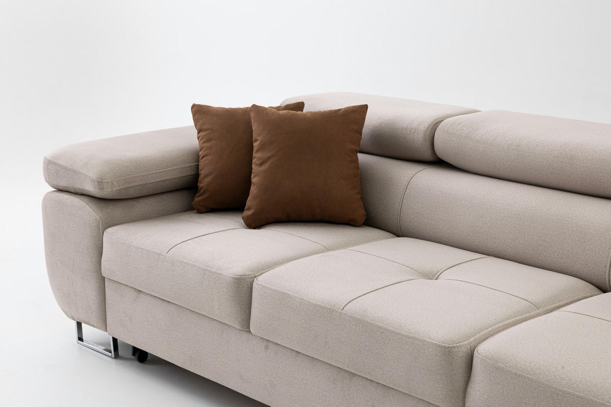 3-SITZER-SOFA WILD mit Schlaffunktion 127x190 Velours Beige - Chromfarben/Beige, Holz/Textil (262/90/102cm) - Muffo
