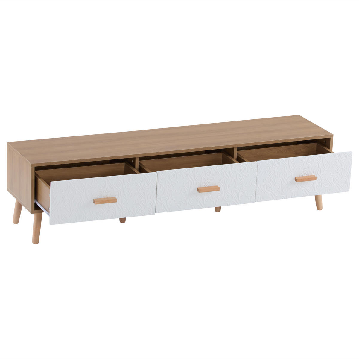 TV-SCHRANK 150/35/39 cm Helles Holz und Weiß mit 3 Schubladen Vintage - Weiß, Holz (150/35/39cm) - Oxeza