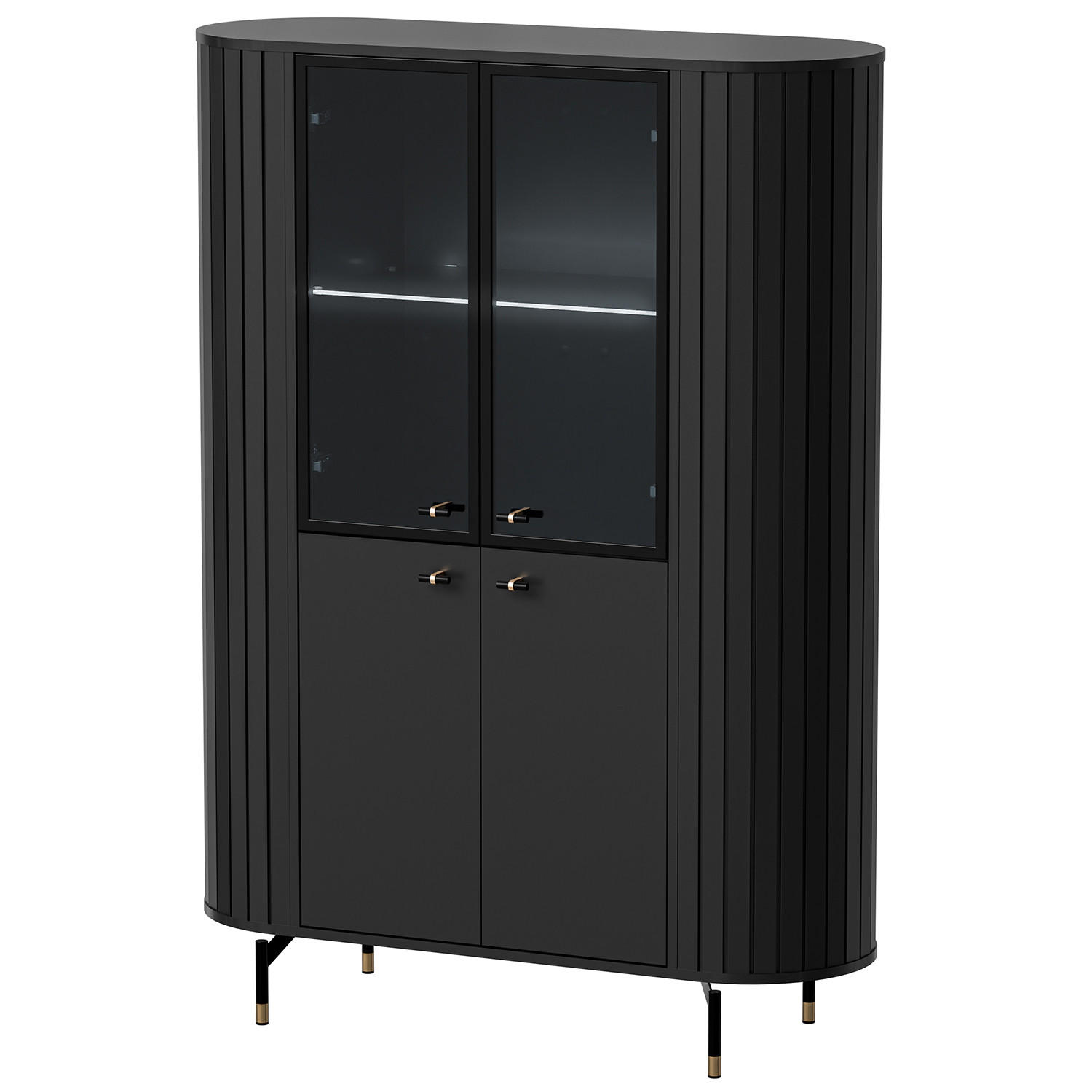 VITRINE Zalia mit Glastüren und Stauraum, mit LED-Beleuchtung, im Retro-Stil, 112 cm, Schwarz - Schwarz, Holzwerkstoff (112/155/40cm) - Beautysofa