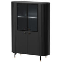 VITRINE Zalia mit Glastüren und Stauraum, mit LED-Beleuchtung, im Retro-Stil, 112 cm, Schwarz - Schwarz, Holzwerkstoff (112/155/40cm) - Beautysofa