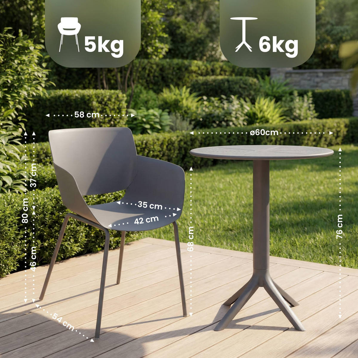 GARTENMÖBEL-SET Sara 2 Stühle 168x60x80cm Kunststoff Dunkelgrau Balkonset - Dunkelgrau, Kunststoff - DELUKE