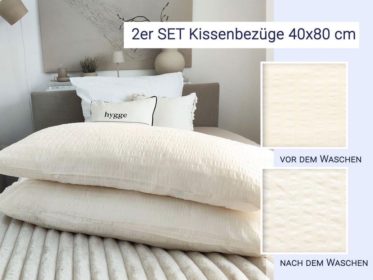 KISSENBEZUG, 2er-Set, 40x80 cm, 100% Baumwolle, Weiß - Creme, Textil (40/80cm) - Zollner