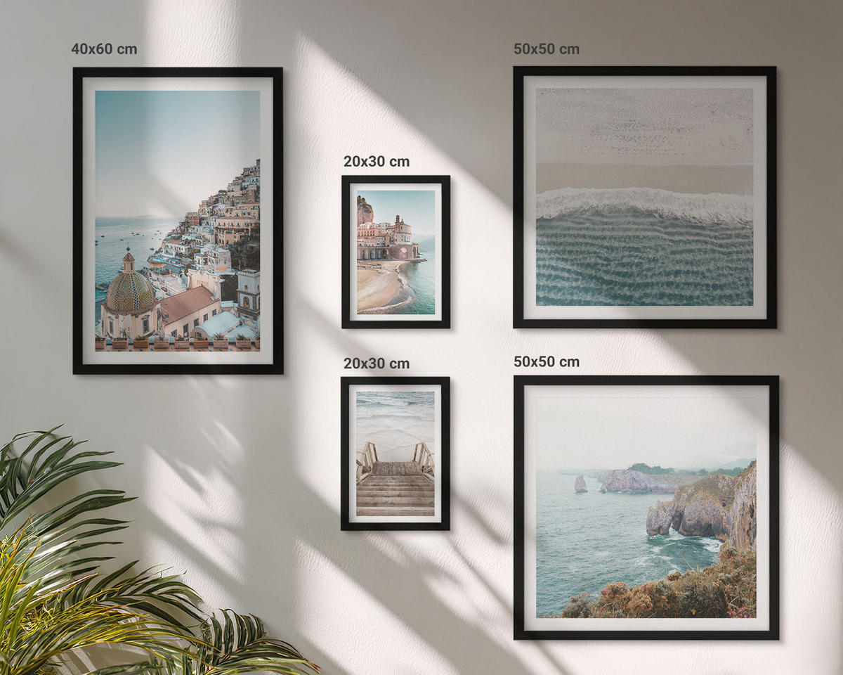 WANDBILDER 5er-Set - 50x50 cm & 20x30 cm & 40x60 cm Schwarzer Rahmen - Wasserfälle, Berge, Brücken, Bäume - Schwarz, Kunststoff (40/60cm) - ArtPrintCave