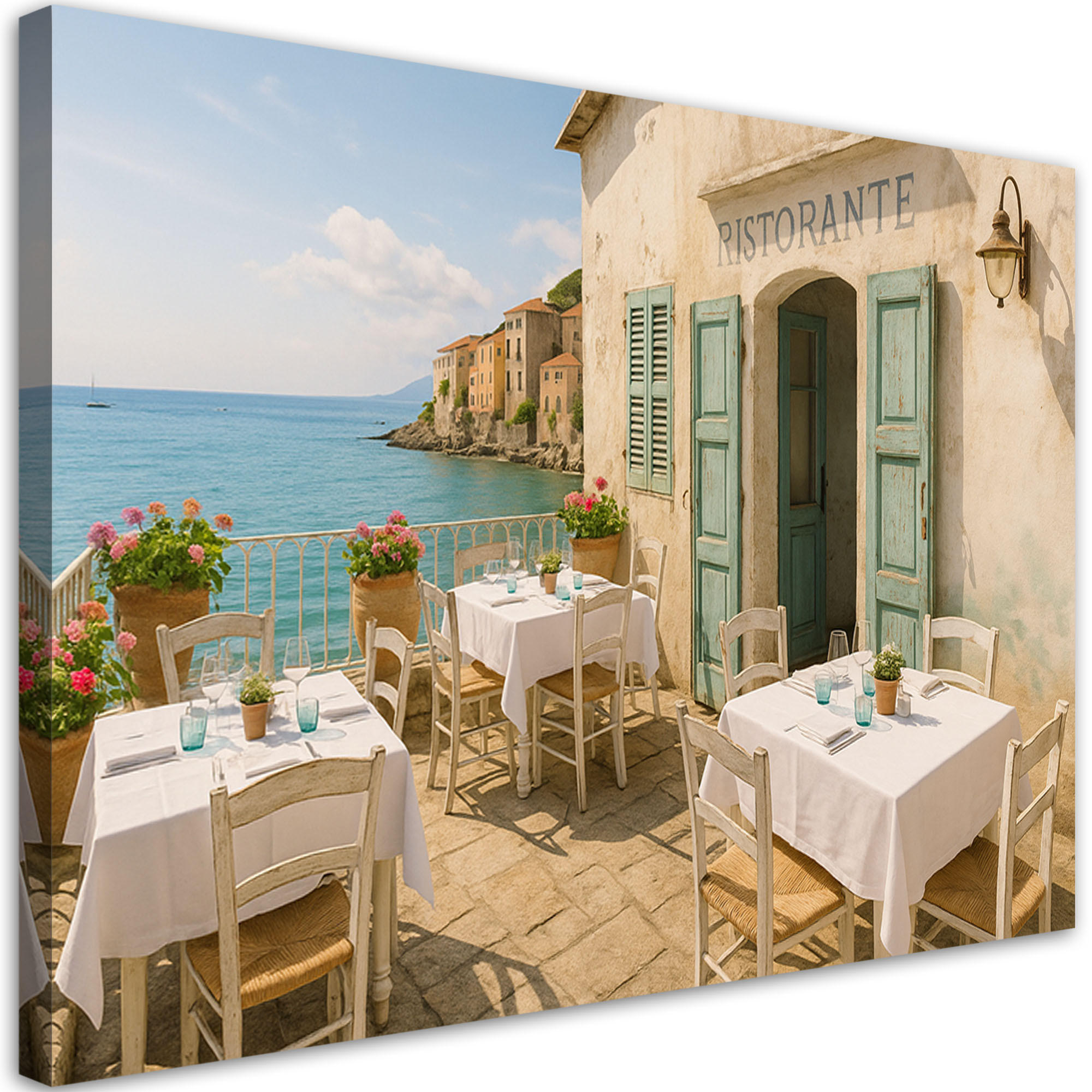 LEINWANDBILD Italienisches Restaurant Blick 100x70cm - Beige, Textil (100/70cm) - Feeby