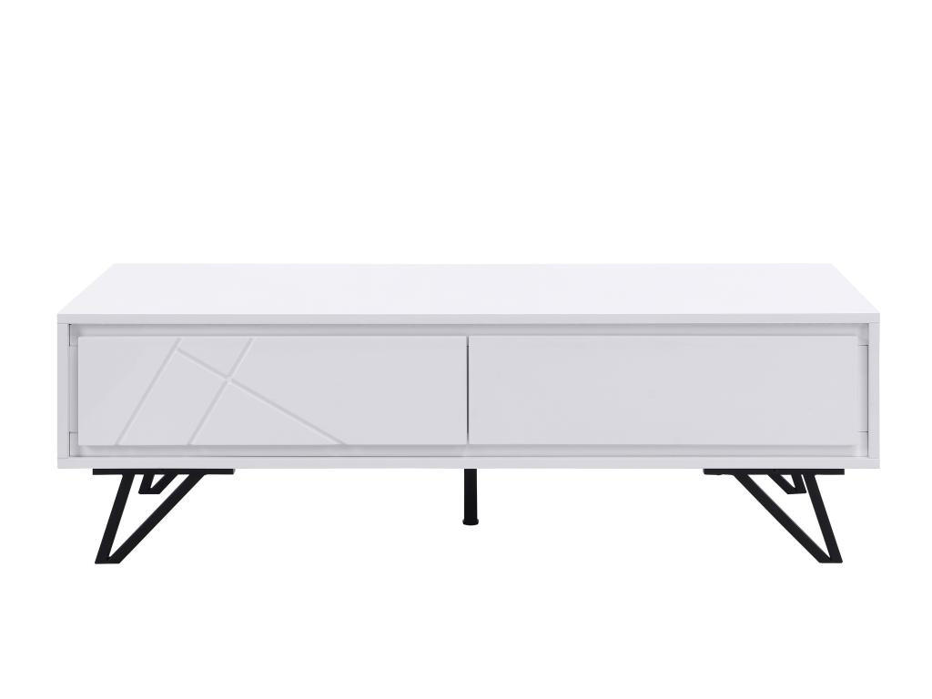 COUCHTISCH mit 2 Schubladen & LED-Beleuchtung aus MDF - Weiß lackiert - SALIANO - Weiß, Holz (120/60/38cm) - Vente-Unique