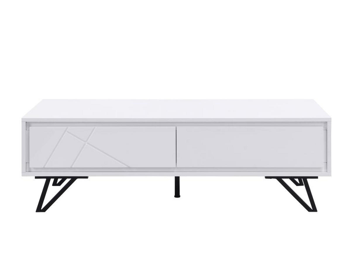 COUCHTISCH mit 2 Schubladen & LED-Beleuchtung aus MDF - Weiß lackiert - SALIANO - Weiß, Holz (120/60/38cm) - Vente-Unique