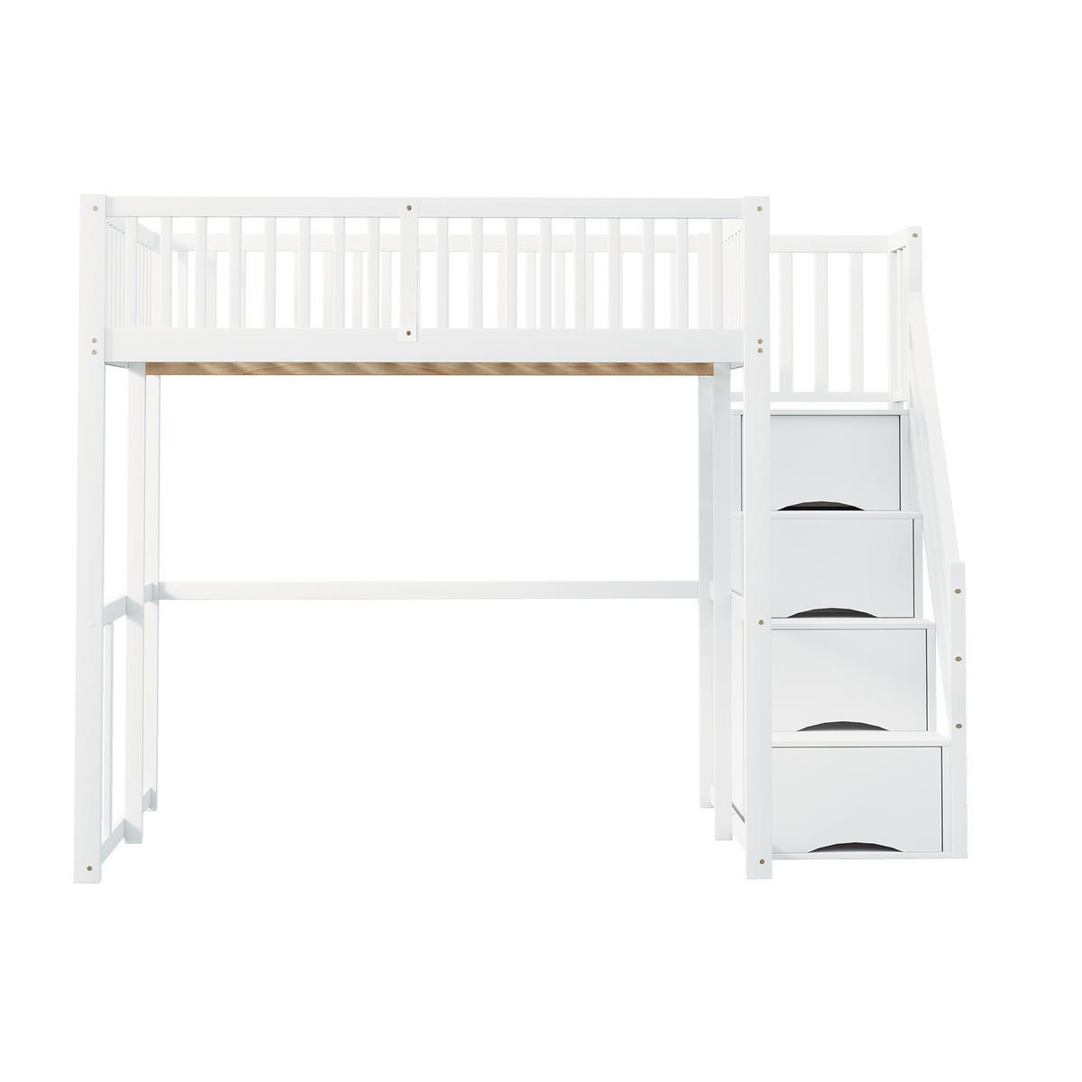 HOCHBETT 140/200 cm Weiß mit Stauraum-Sicherheitsaufstieg - Weiß, Holz (140/200cm) - MIVRAY