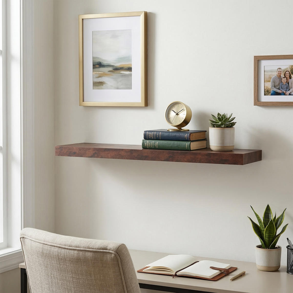 NÁSTENNÁ pol. - hnedá, kov/kompozitné drevo (100/4/23cm) - Relaxdays