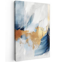 LEINWANDBILD Gold - Blau - Aquarell - Kunst - Modern Deko Groß 90x140 cm - Hellblau, Textil (90/140cm) - MuchoWow