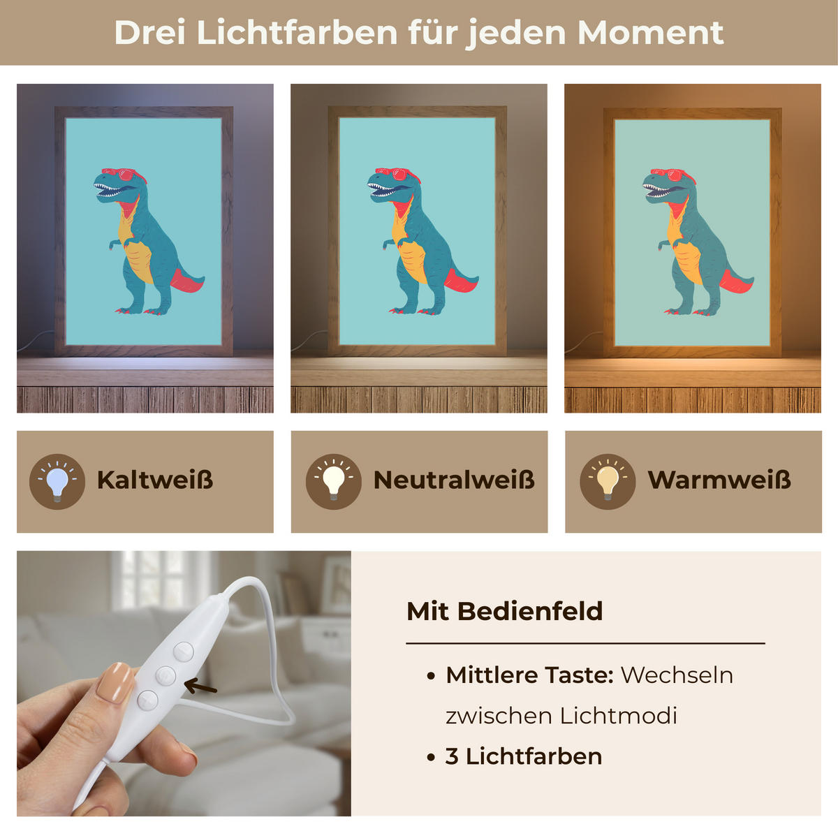 NÁSTĚNNÁ LAMPA Dinosaurus - Modrá - Sluneční brýle 20x30 cm - světle modrá, kompozitní dřevo (20/30/8cm) - OnlyWow