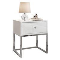 NACHTTISCH BLANCO GLAMOUR Weiß Hochglanz auf verchromtem Gestell Kristallgriff - Weiß Hochglanz, Holzwerkstoff (45/53/36.6cm) - Lookway