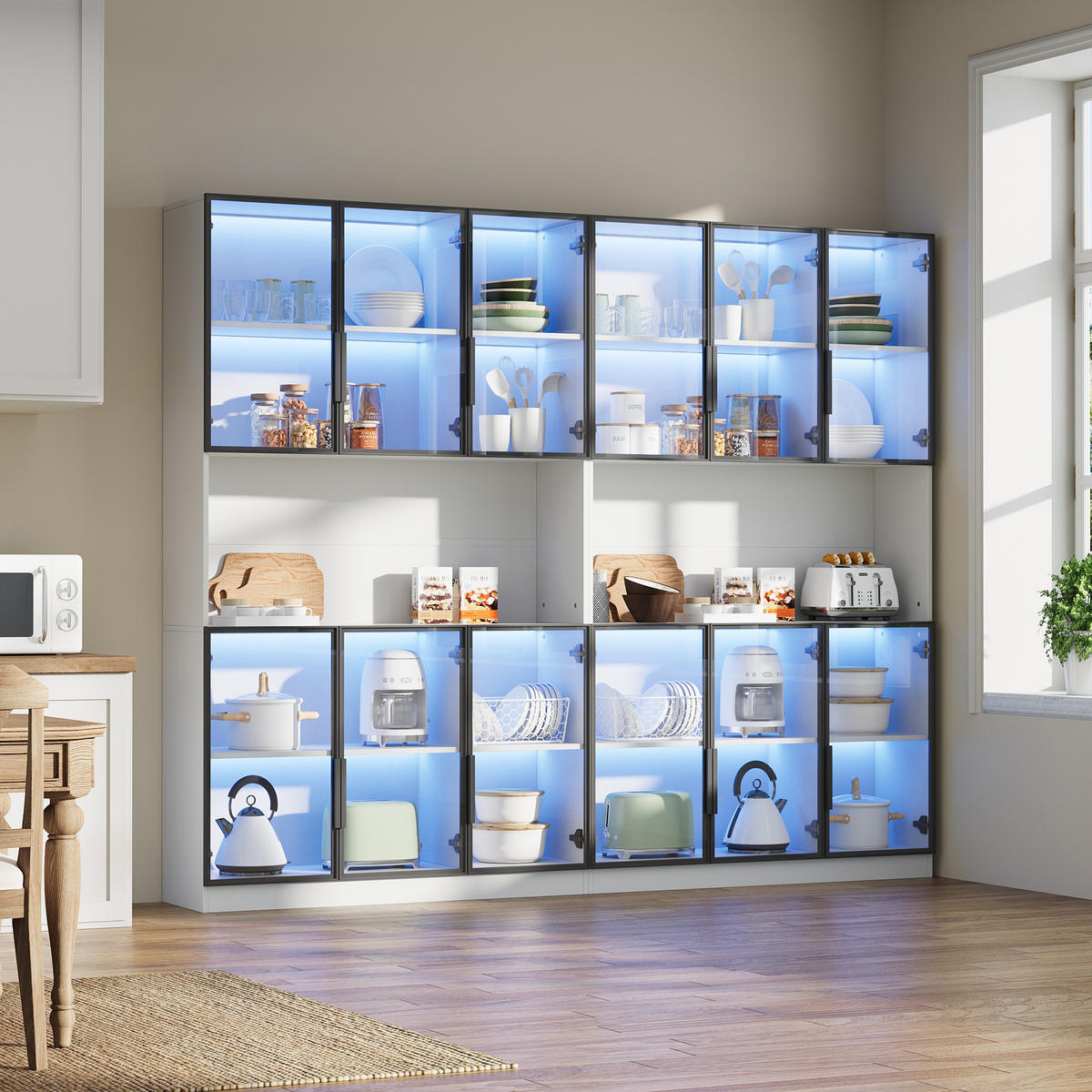 VITRINE LED 240cm Glasvitrine 12 Türen Hochschrank Weiß - Weiß, Glas (240/200/34cm) - FLIEKS