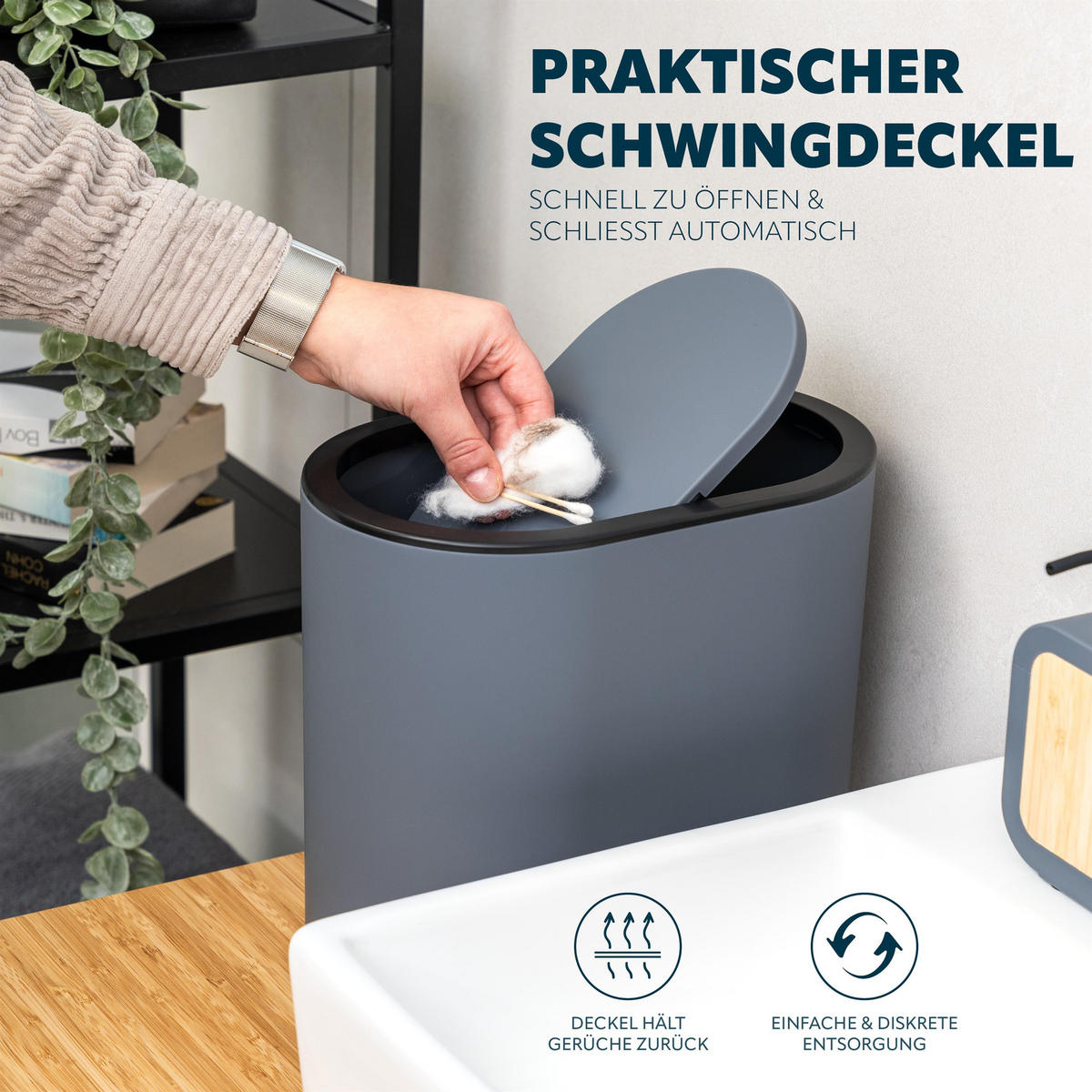 KOSMETIKEIMER 6 Liter, grau - Grau, Kunststoff (25.5/24.5/16.5cm) - eluno