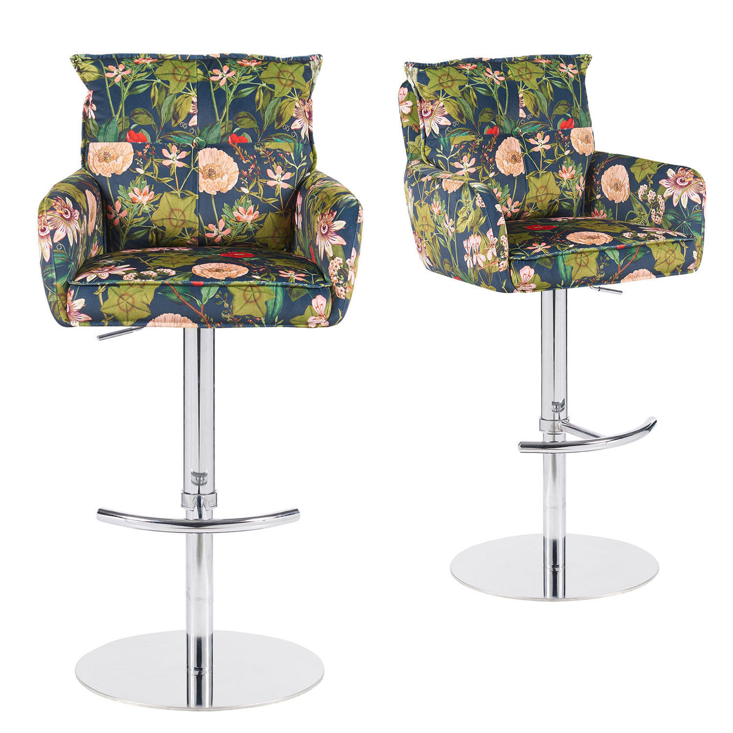 BARHOCKER Kira 2er-Set - Chromfarben/Multicolor, Textil/Metall (55/95/58cm) - DUBI Möbel