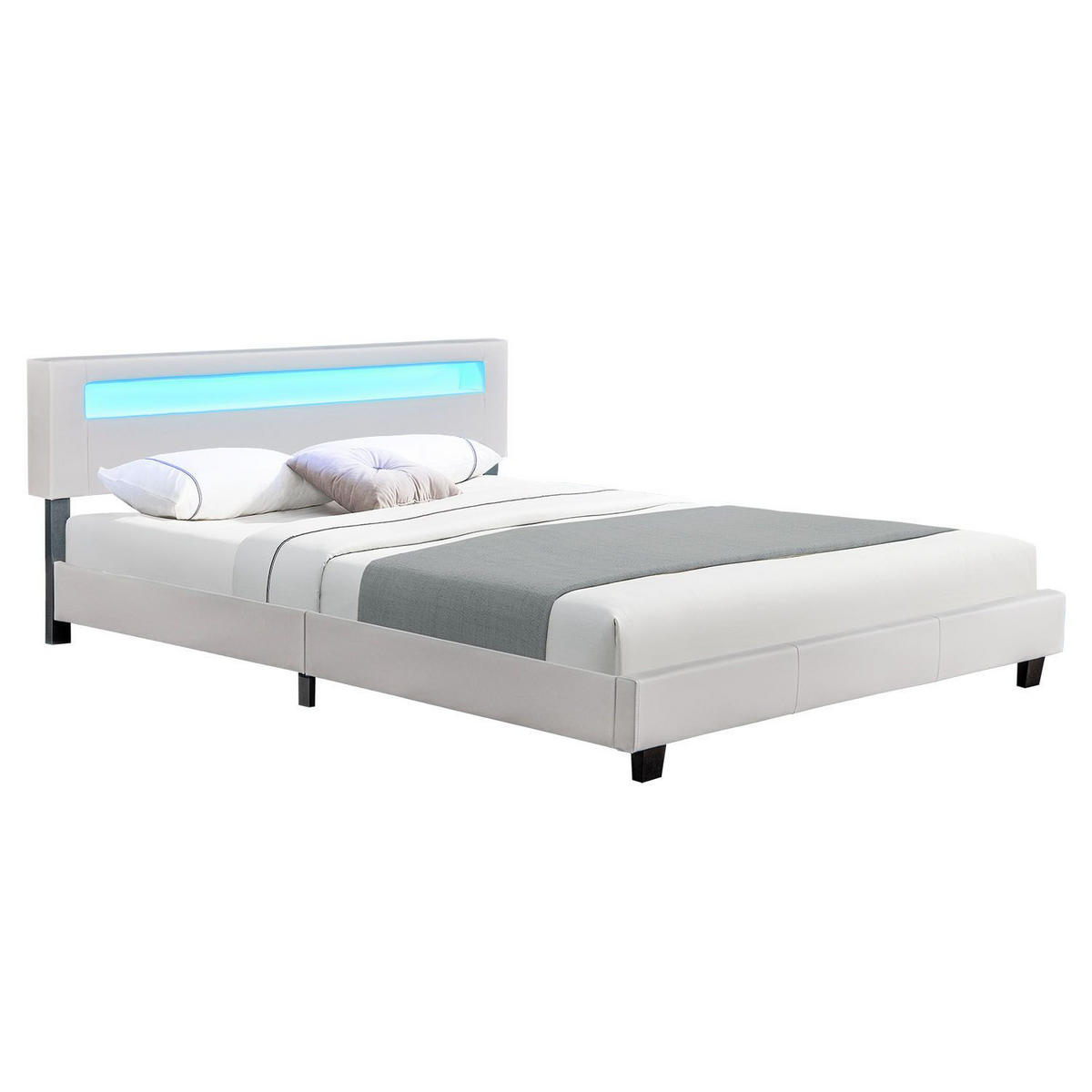 POLSTERBETT Paris weiß 180x200cm mit Matratze und LED (16 Farben) - Weiß, Textil (180/200cm) - Juskys