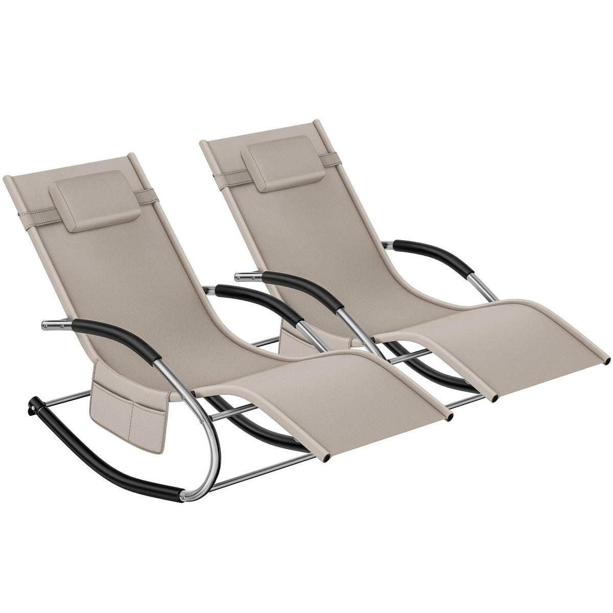 GARTENLIEGE Taya, abnehmbares Kopfpolster, seitliche Aufbewahrungstasche, beige - Beige, Kunststoff (62/92/142cm) - tectake