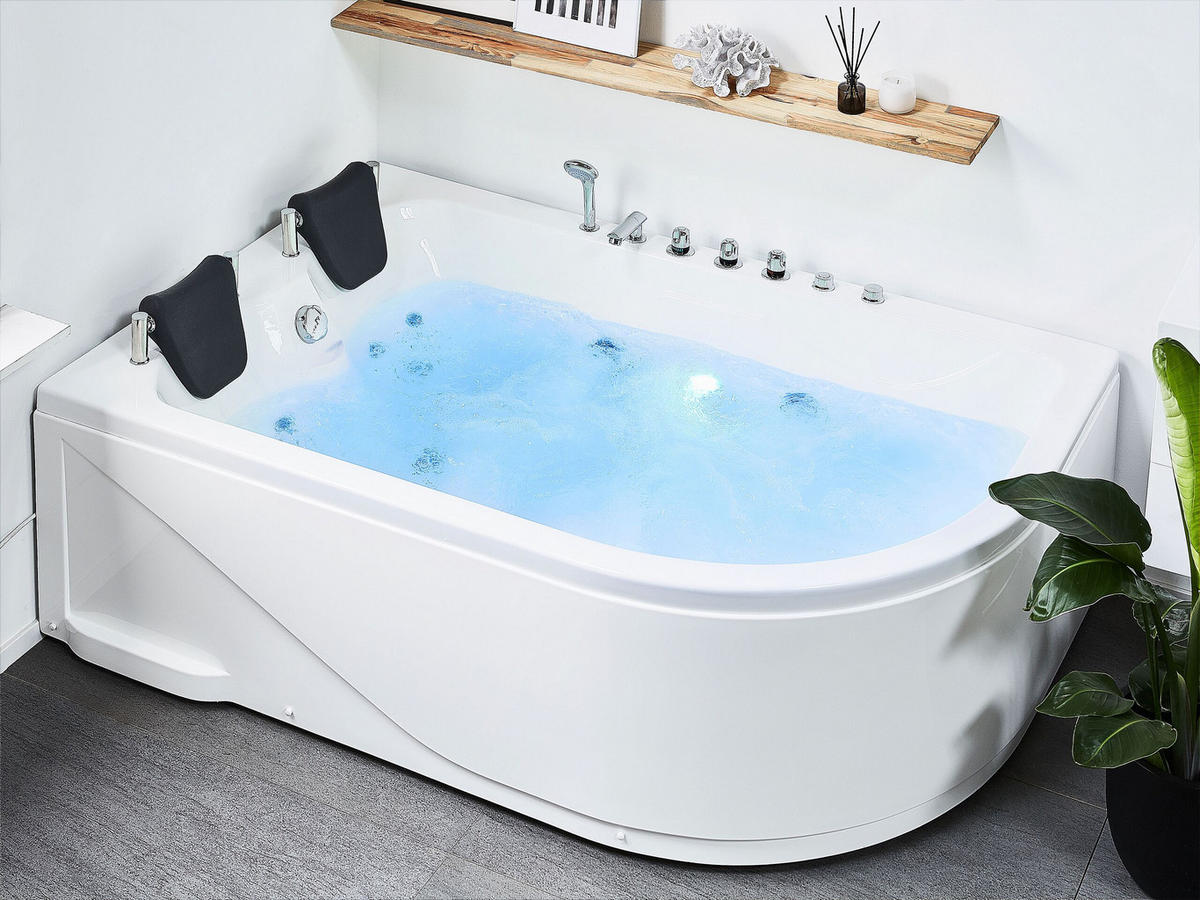 WHIRLPOOL-BADEWANNE mit LED 120x180x70 cm weiß Calama - Weiß, Kunststoff (120/70/180cm) - Beliani