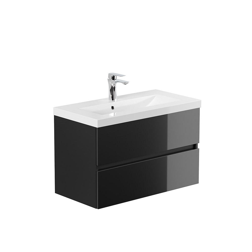 BADMÖBELSET WANGEROOGE BIG DELUXE S - Schwarz, S - Schwarz, Holz/Keramik (48/41/80cm) - Home Deluxe