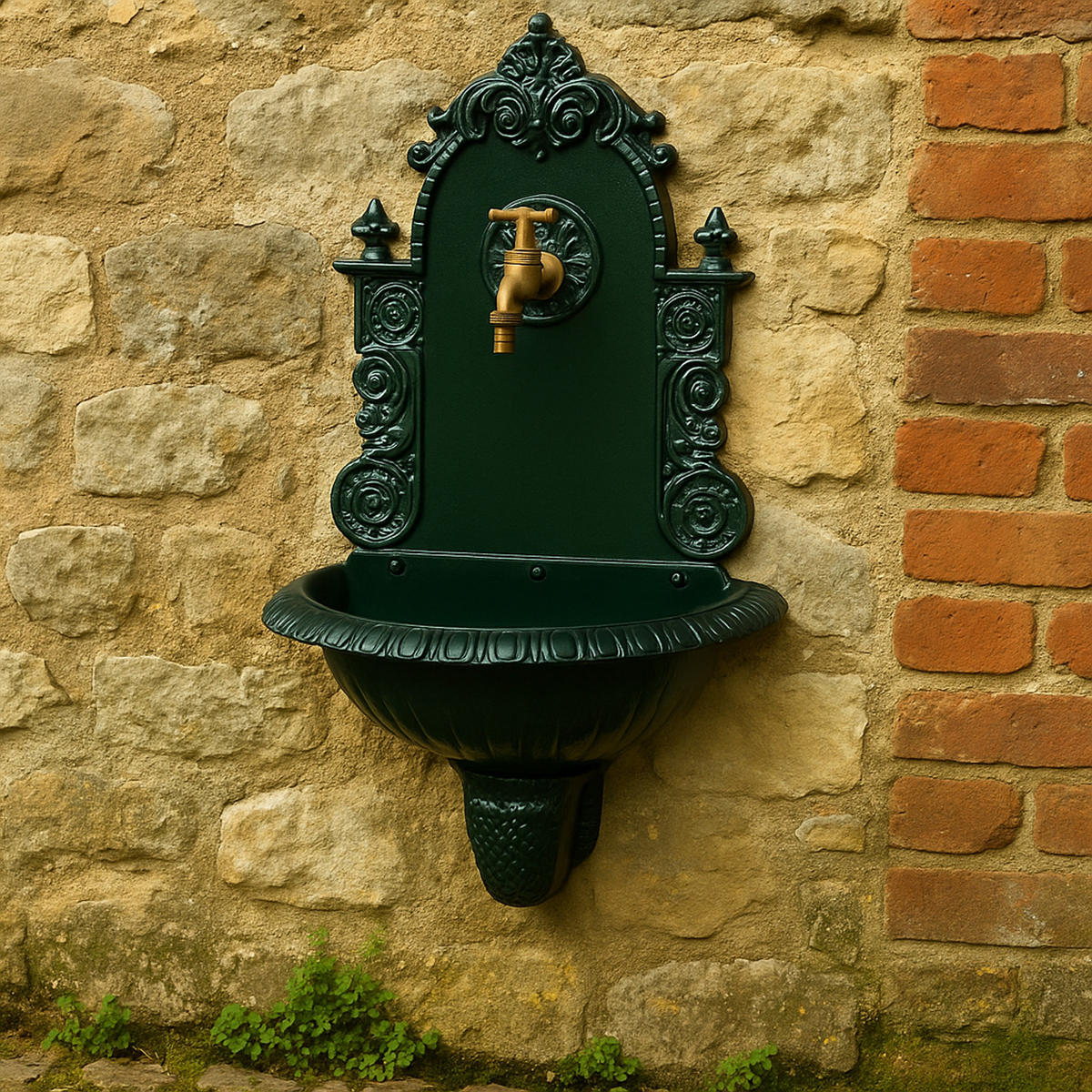 WASCHBECKEN Toro - Eleganter Wandbrunnen aus rostfreiem Aluguss - Farbe: grün - Grün, Metall (22/44/75cm) - TPFGarden