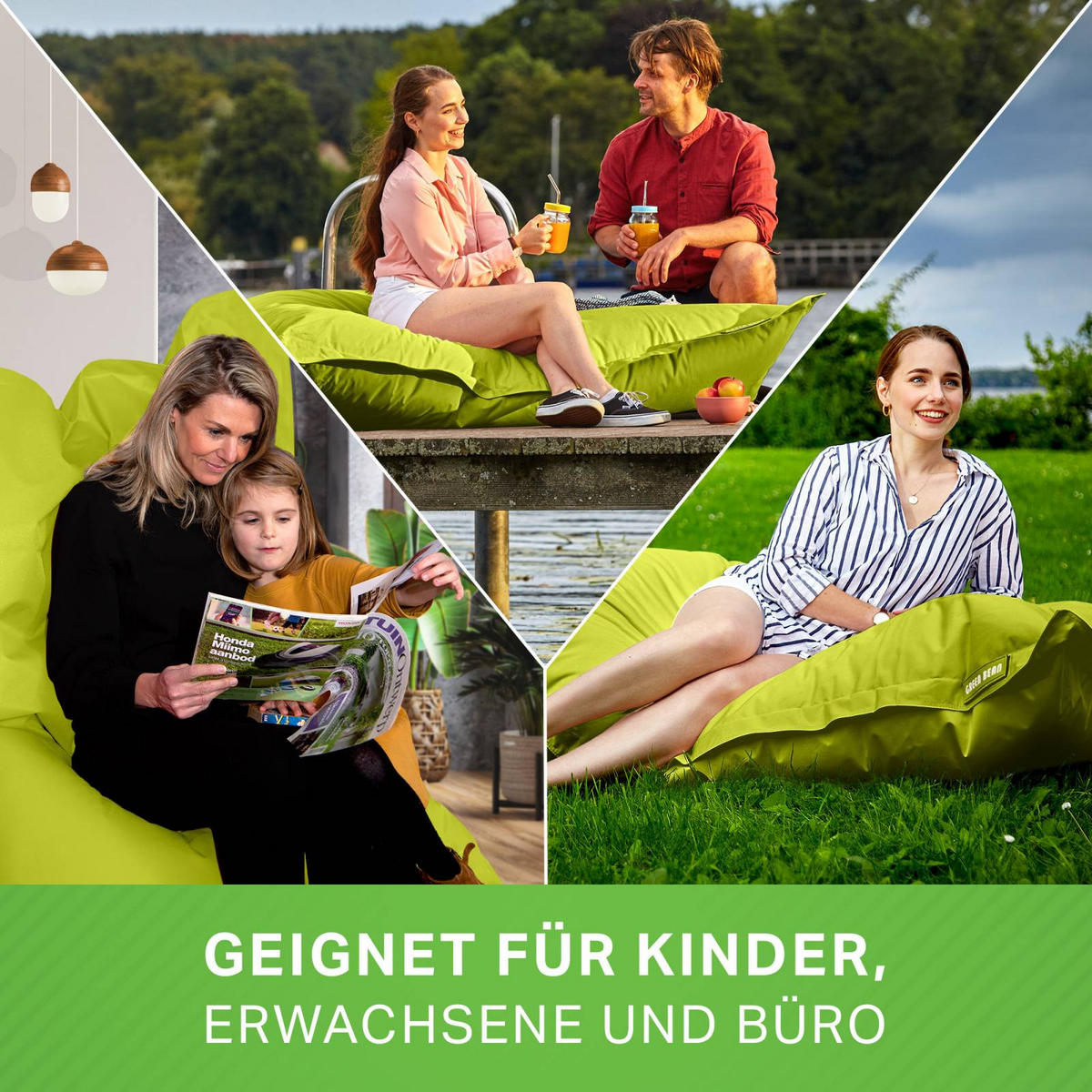 RIESEN-SITZSACK "Square" 120x160cm 270 L - Hellgrün, Textil (120/25/160cm) - Green Bean
