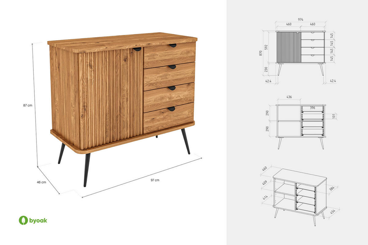 KOMMODE LINA - Wildeiche, Holz (97/87/46cm) - byoak