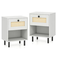 NACHTTISCH 2er Set Boho mit Rattan-Schublade, 4 stabile Beine, 2 Kippsicherungen - Weiß, Naturmaterialien/Holzwerkstoff (40/52/30cm) - DESIGN IN