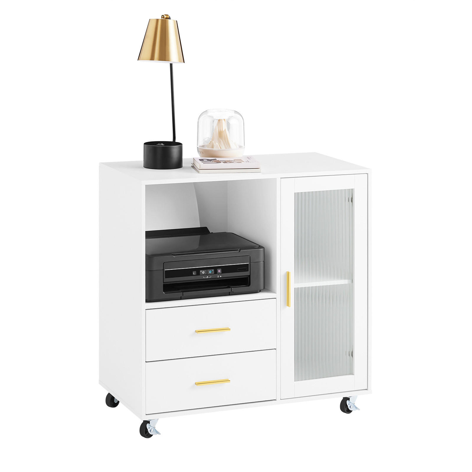 ROLLWAGEN Weiß - Weiß, Glas/Holzwerkstoff (75/76/40cm) - SoBuy