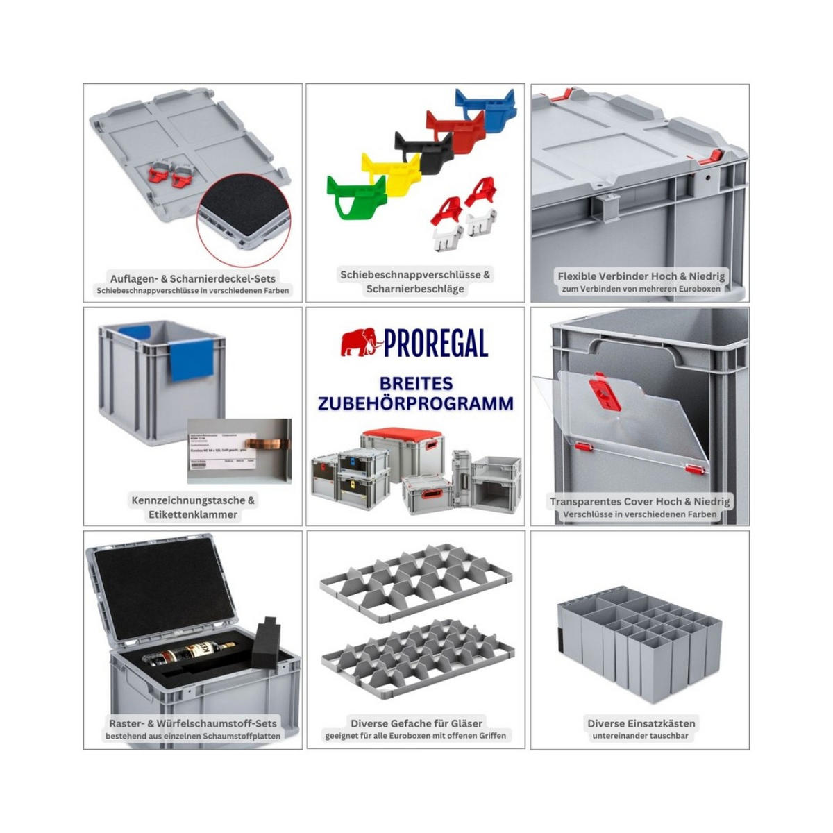 EUROBOX 5x Nextgen Economy Mit Auflagedeckel Grau/Rot Griffe Offen 16 Liter - Rot, Kunststoff (30/17/40cm) - PROREGAL