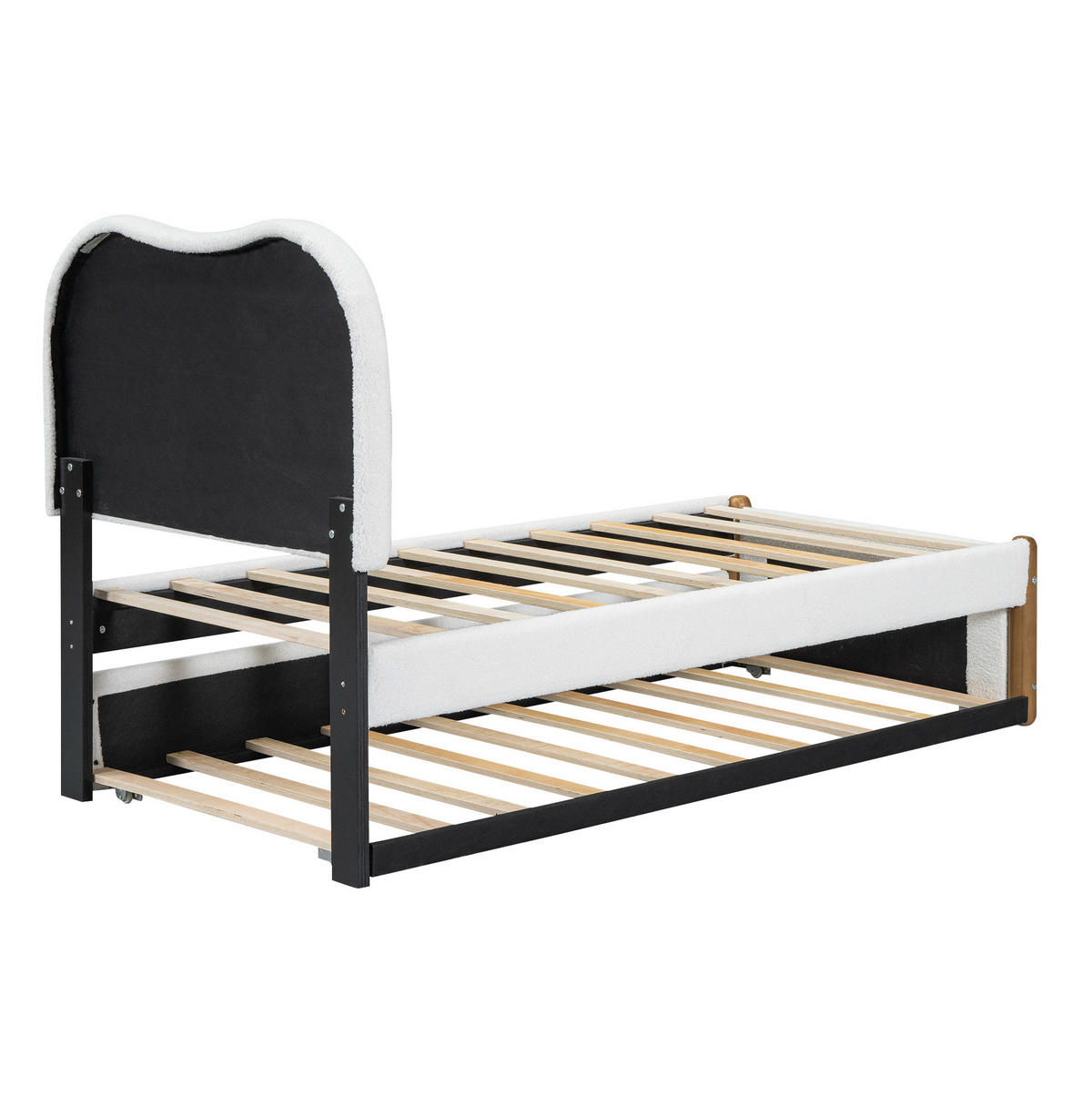 POLSTERBETT 90/200 cm aus Plüsch und MDF mit ausziehbarem Rollbett Weiß - Weiß, Textil (90/200cm) - Modenvie