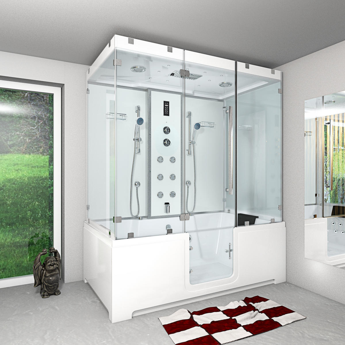 BADEWANNE mit Tür Dusche K88-WS-EH-C-SC-EA - Weiß, Glas/Kunststoff (100/228/180cm) - AcquaVapore by Sandra Jentho