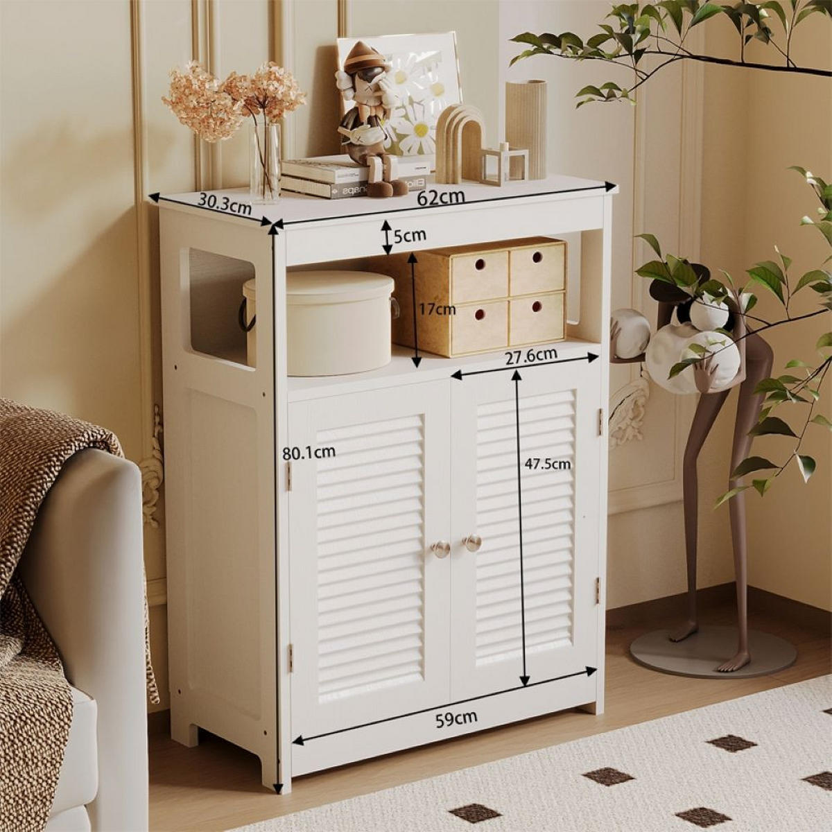 BADEZIMMERSCHRANK, weiß 62/30/80 cm - Weiß, Holzwerkstoff (62/80/30cm)