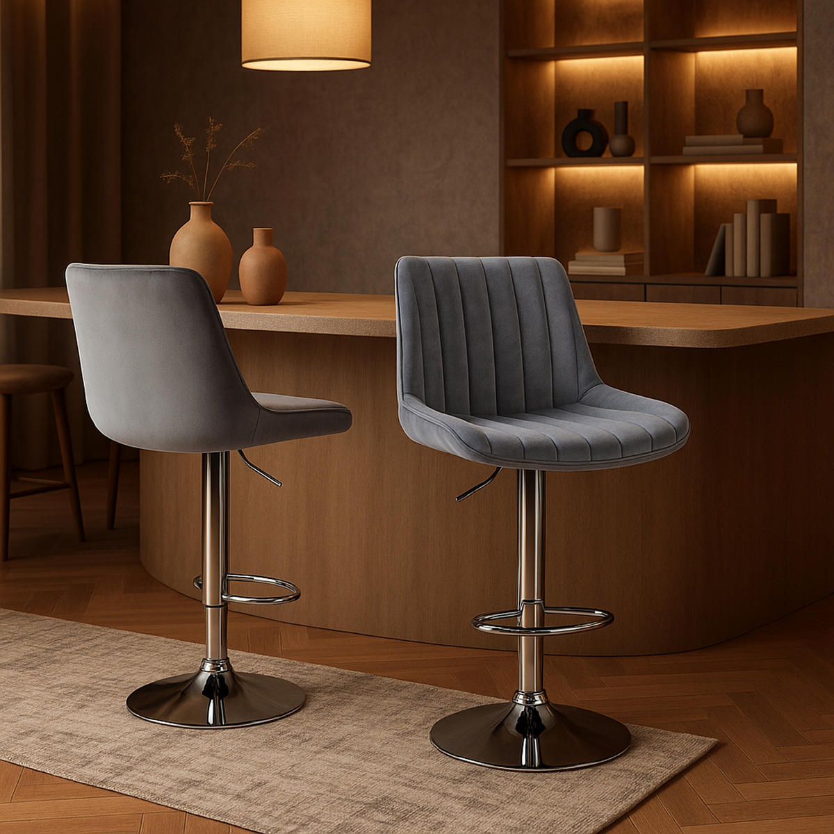 BARHOCKER Tolor Samt chrom dunkelgrau - Chromfarben/Grau, Textil/Metall (49.5/112/50cm) - TPFLiving