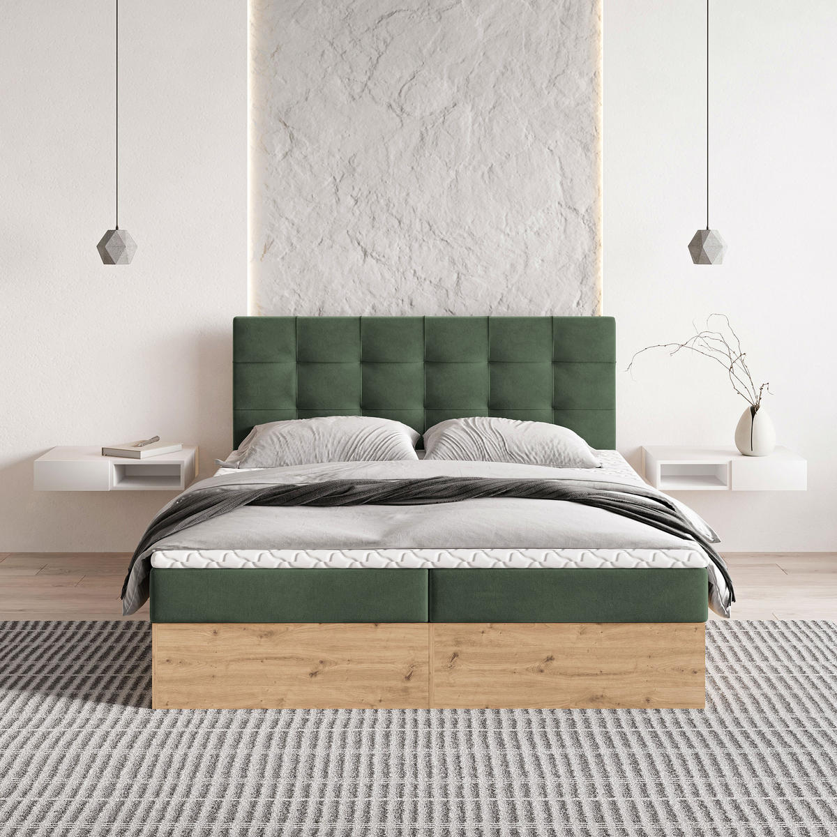 BOXBETT MOLVEN 140x200 cm mit Matratze und Topper - Grün - Grün, Holz (140/200cm) - MASSENO