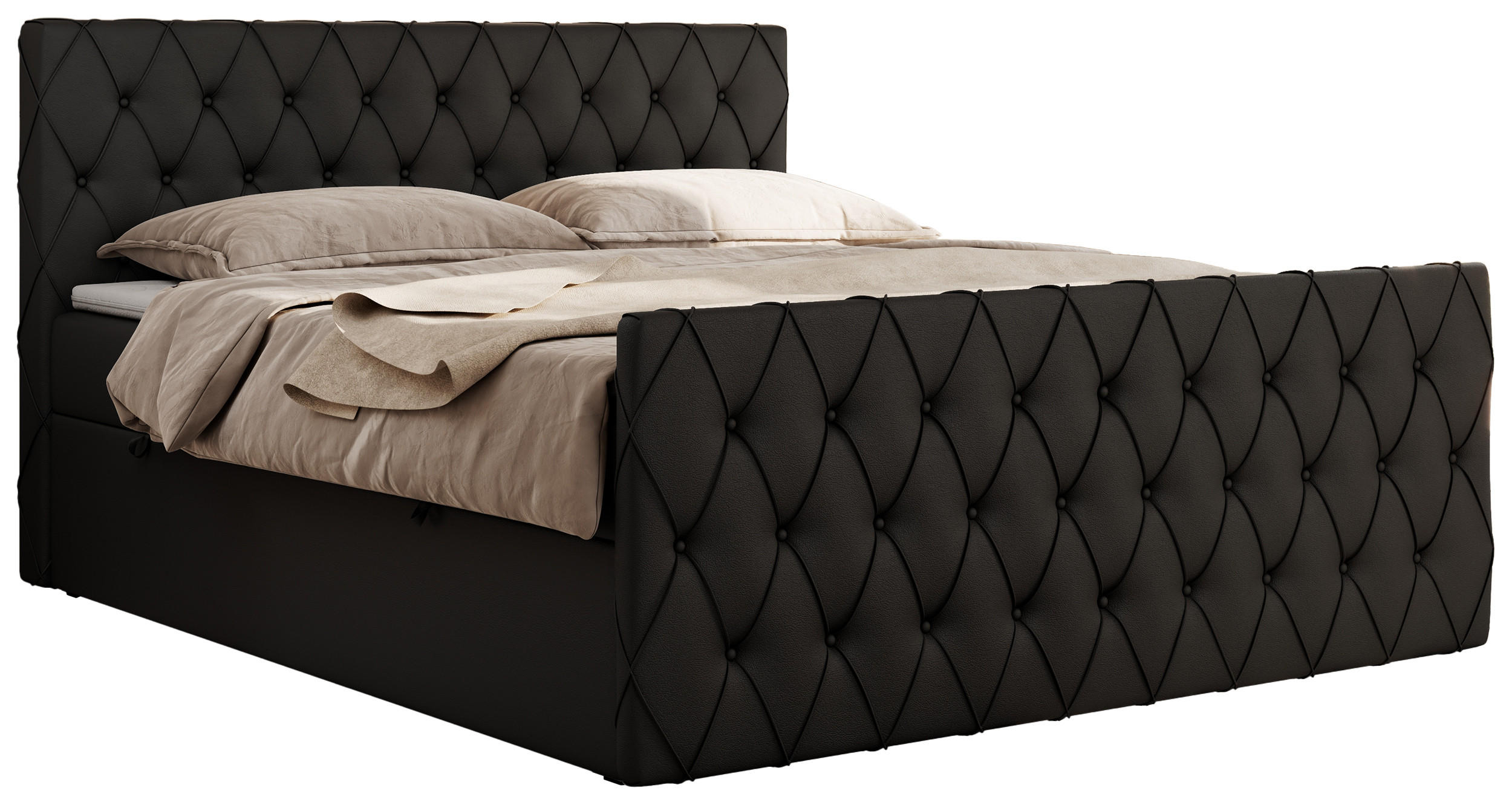 BOXBETT MIREN DUO 120/200 - Schwarz Kunstleder - H3 - Schwarz, Holz/Textil (120/200cm) - MKS