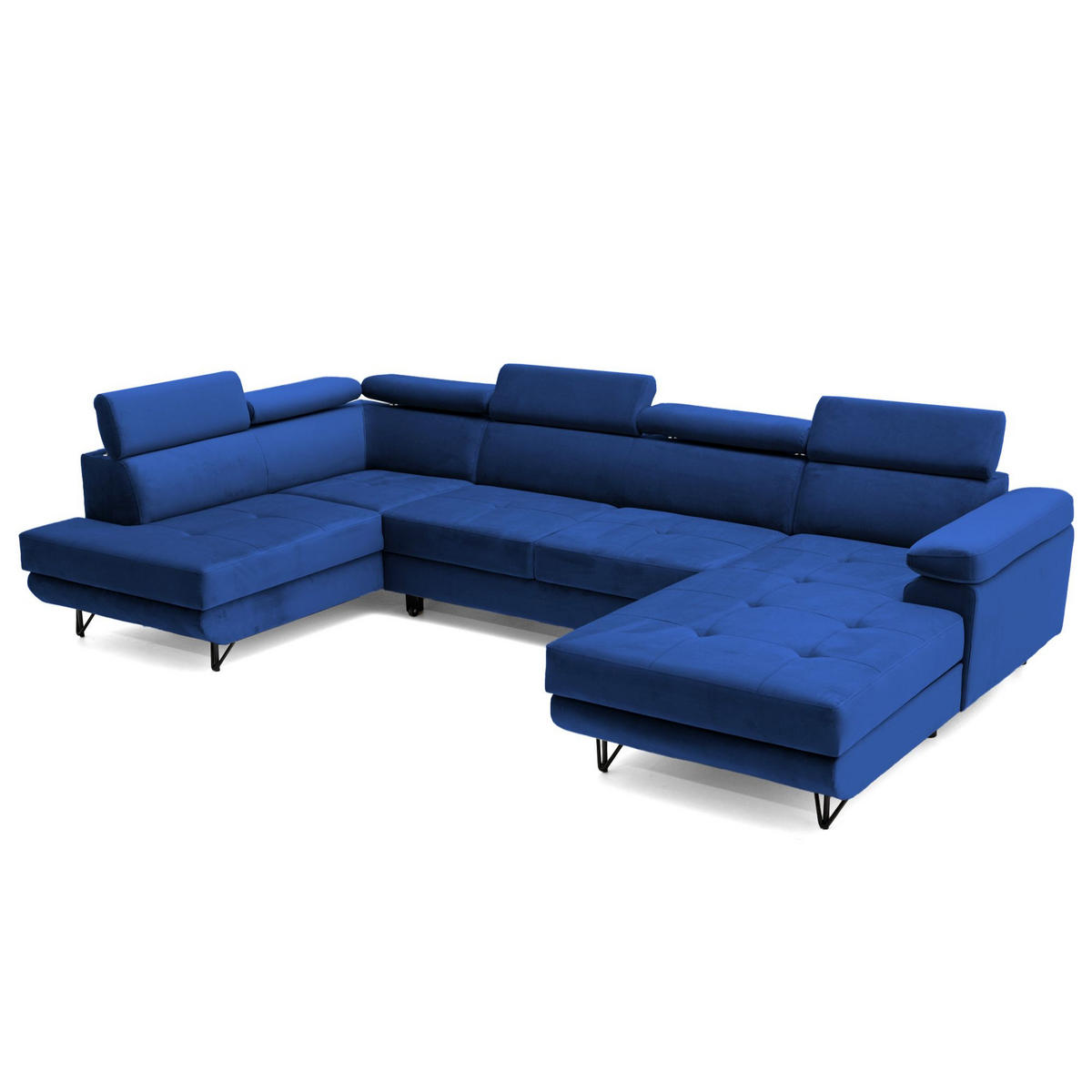 ECKSOFA U-Form JUNIOR U Links mit Schlaffunktion 128x254 Velours Blau - Blau/Schwarz, Holz/Textil (323/90/184cm) - Muffo