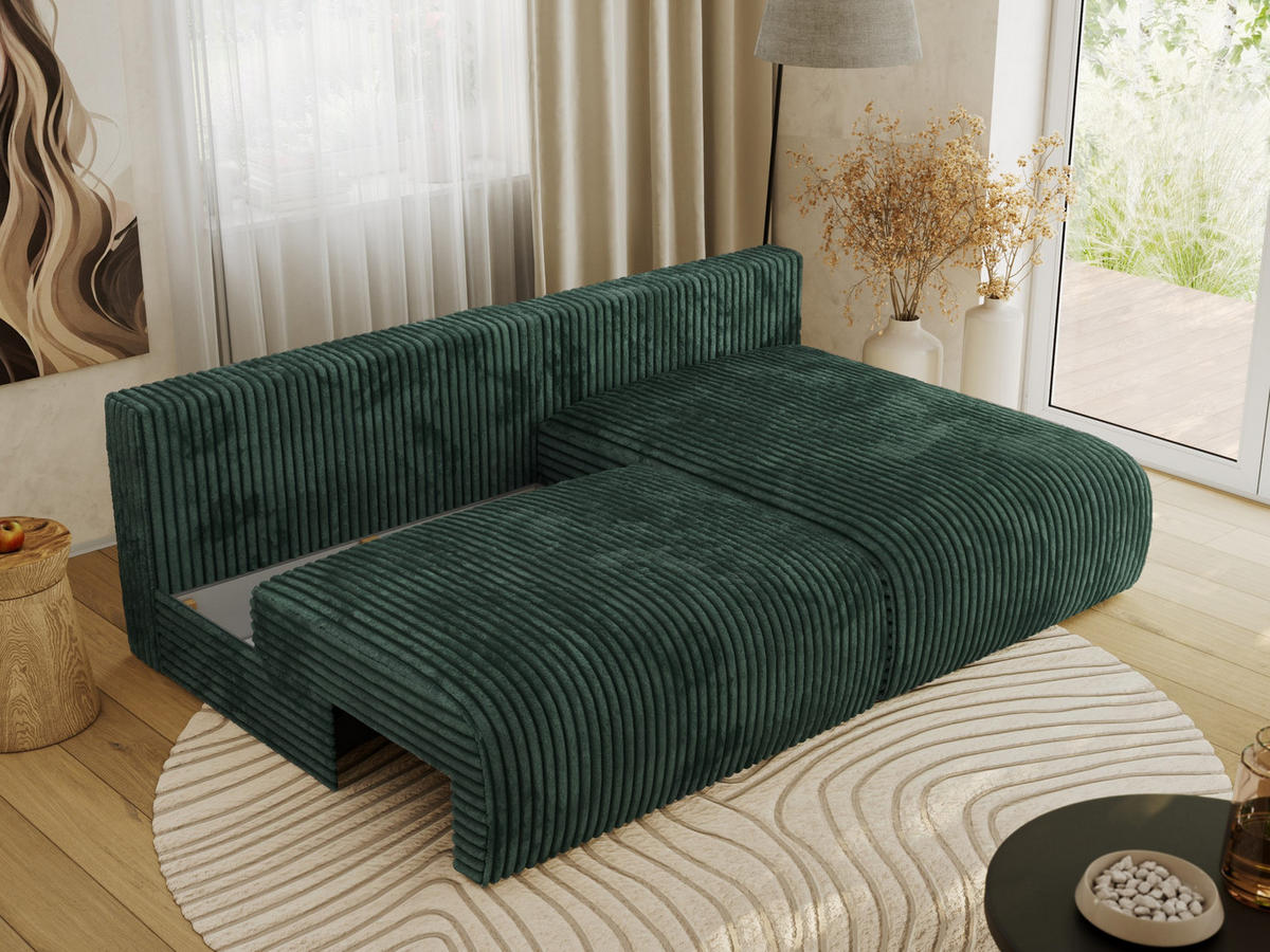 ECKSCHLAFSOFA VIVO L Grün Cord - rechts - Schwarz/Grün, Kunststoff/Textil (150/223cm) - MKS