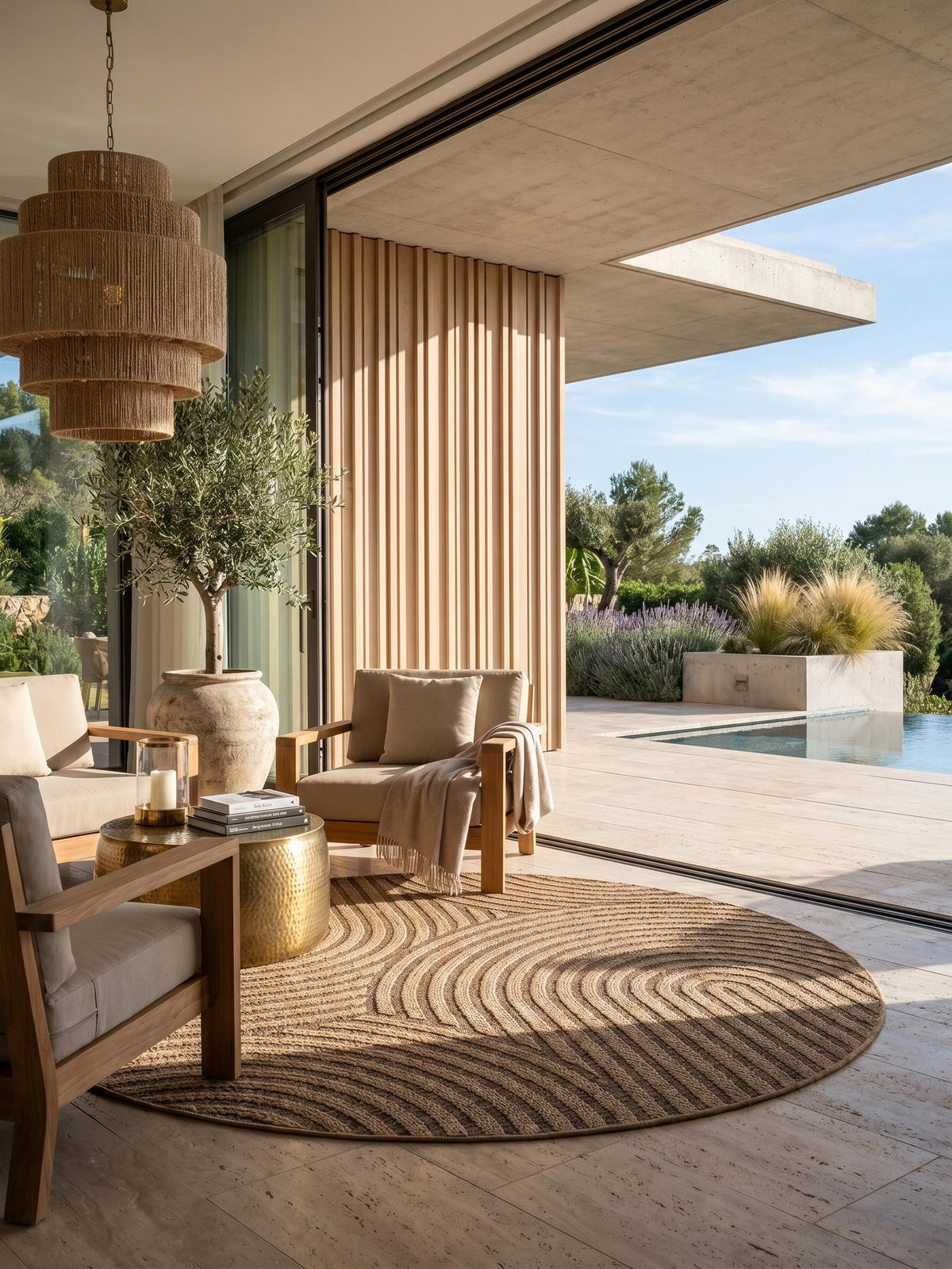TEPPICH Outdoor ARLBERG in Beige, in Jute-Optik, Ø 120 cm - Beige, Textil (120/120cm) - KADIMA DESIGN